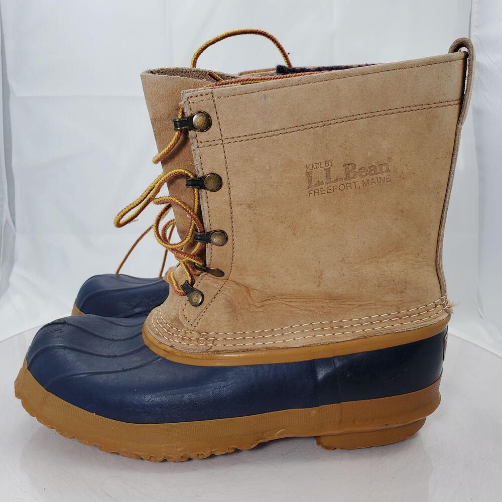 Vintage L.L. Bean Duck Boots Men 10 Blue Leather Insulated Snow Waterproof USA